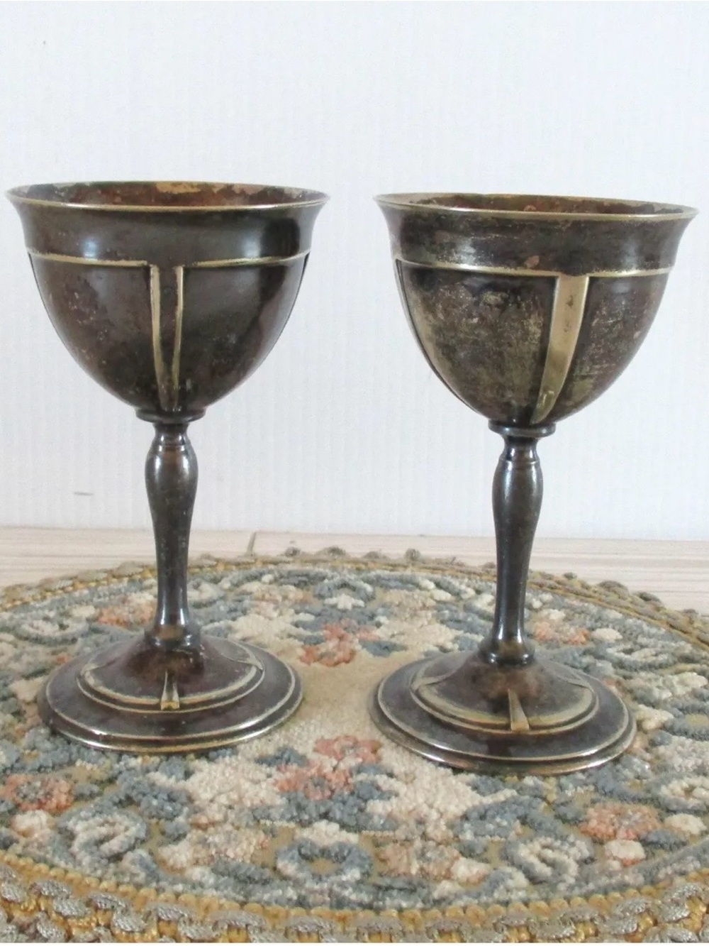 Reed & Barton Bronze-silver 4070 Tone Brass Goblets 6 set vintage beautiful